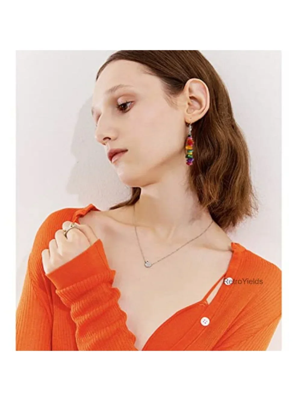 Handmade Bohemian Vintage Silver Nature Stone Beads Long Dangle Drop Earrings